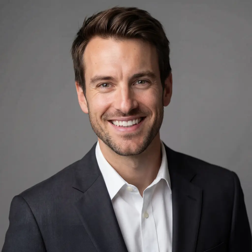 Professional headshot after applying posing tips — angled body, engaged expression
